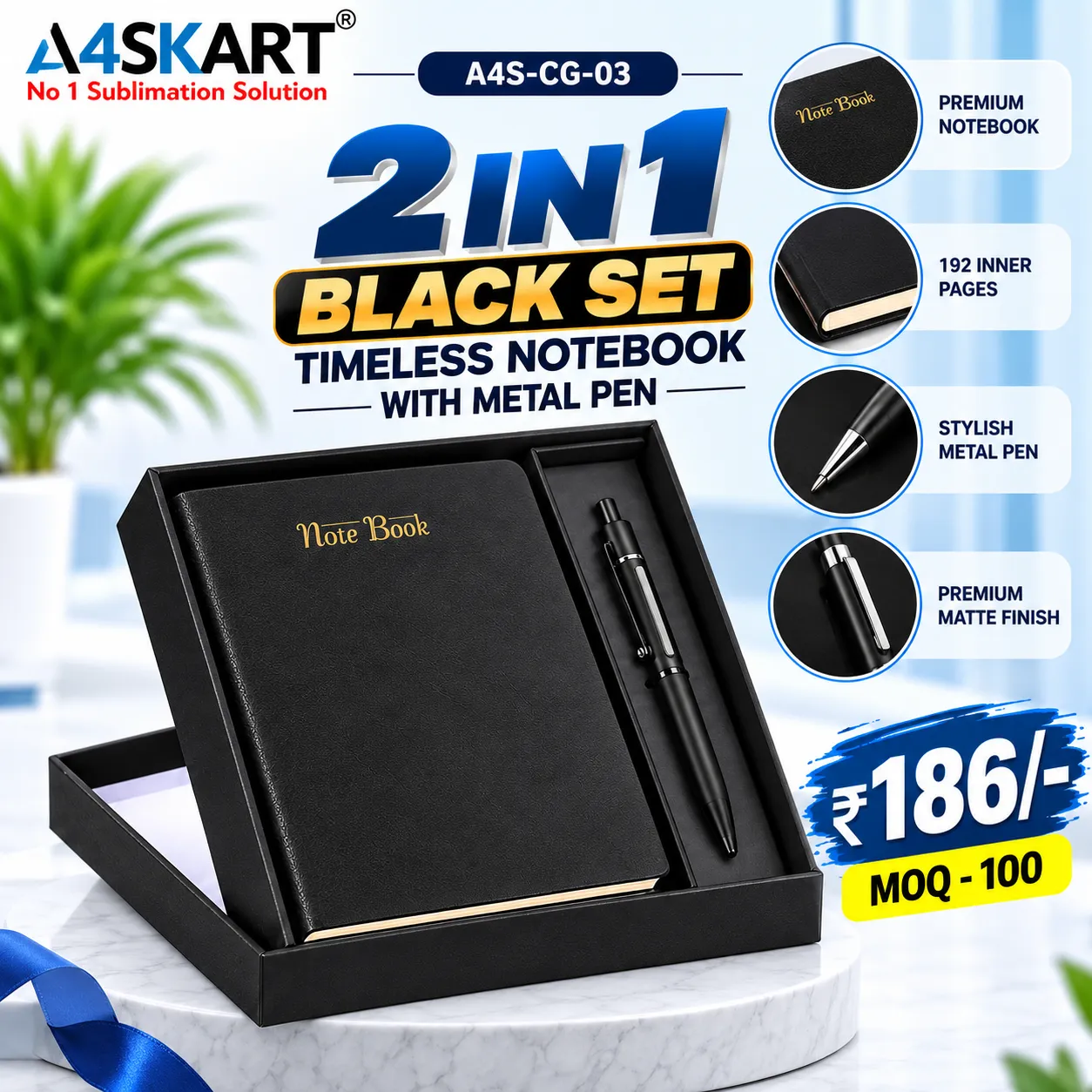 2 in 1 Black set Timeless notebook with metal pen