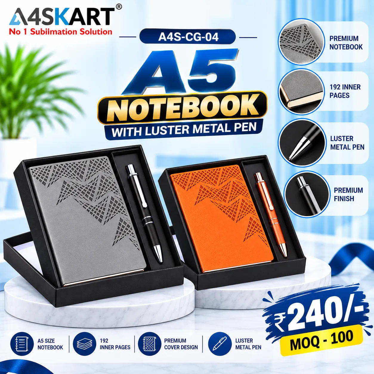 A5 Notebook with Luster Metal Pen