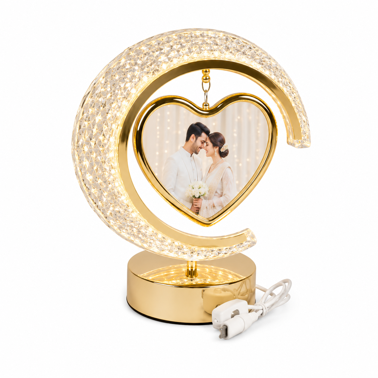 Crystal LED Half Moon Lamp with Heart Photo Frame