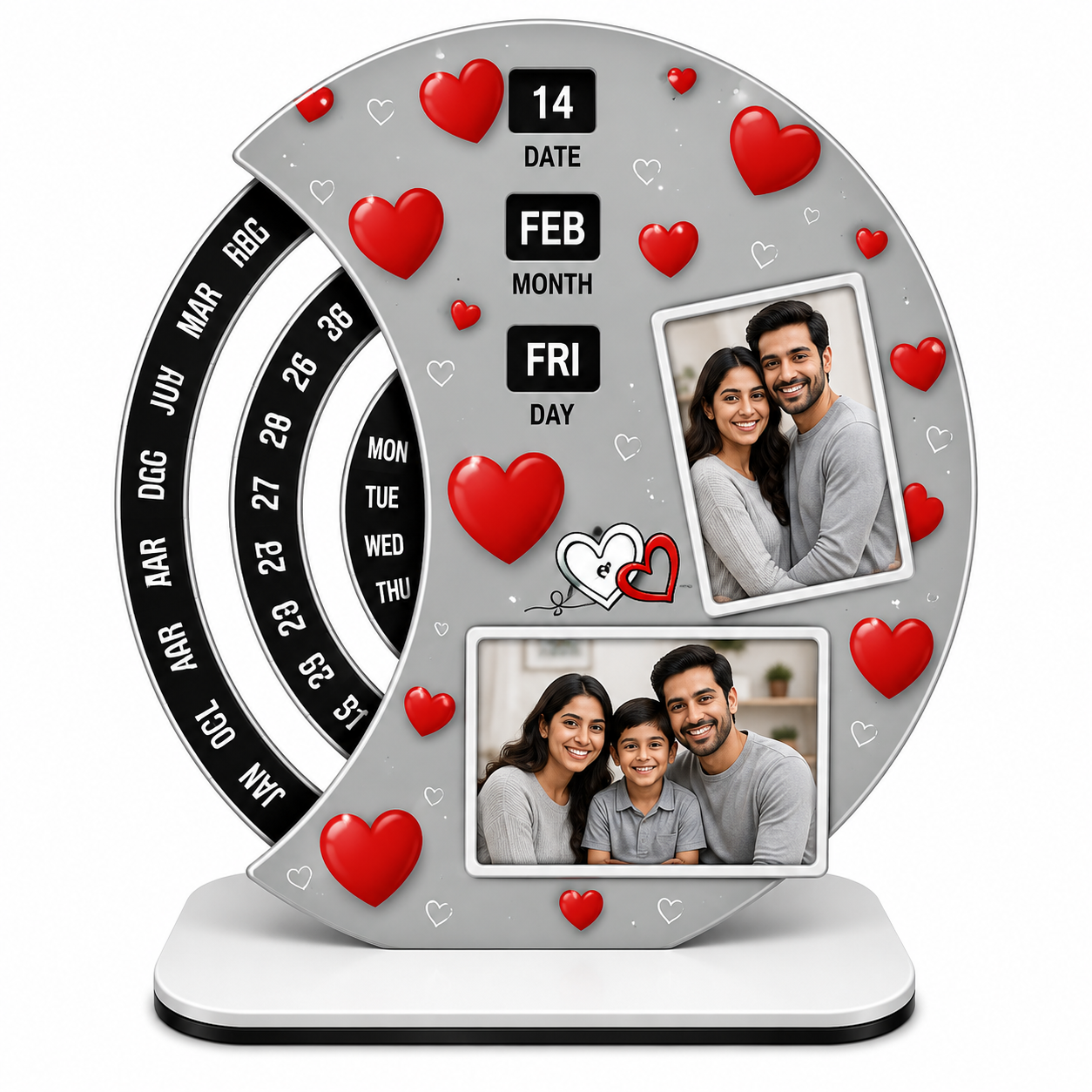 Decorative Red Heart Photo Calendar & Frame (Size: 7.5 × 7.5 Inches)