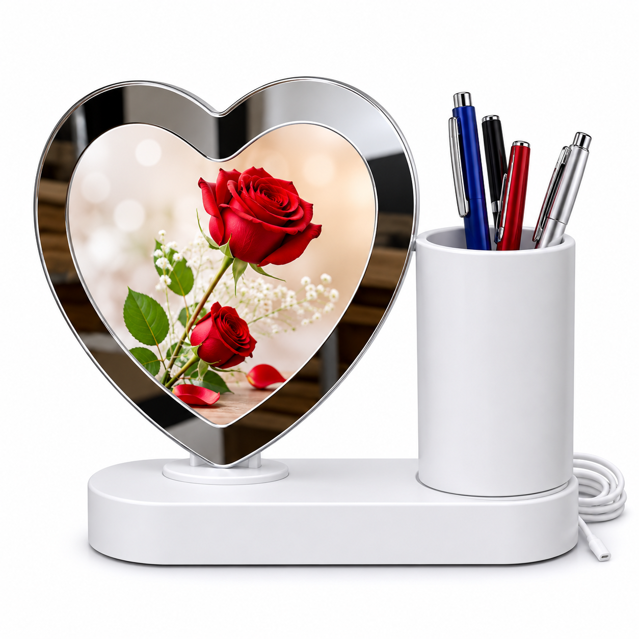 Heart Shape Magic Mirror Pen Holder ( LED )