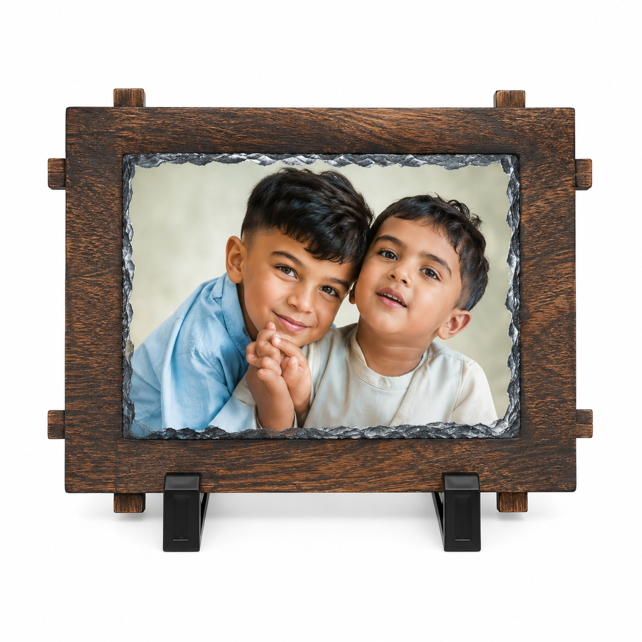 Personalized Stone Photo Slate with Wooden Frame (Size: 10 × 15 cm)