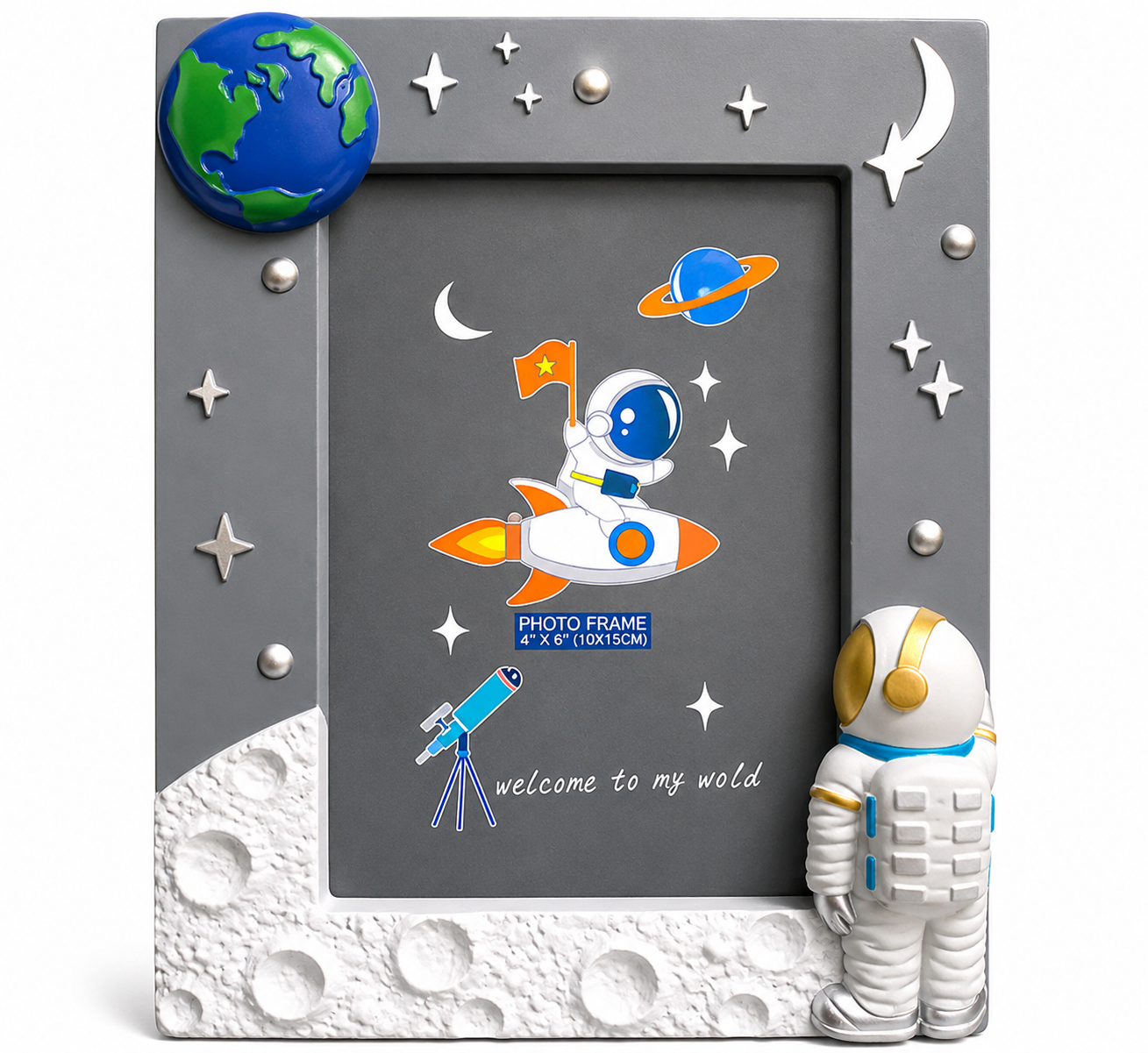 Space Theme Astronaut Kids Photo Frame ( Size: 4×6 inches )