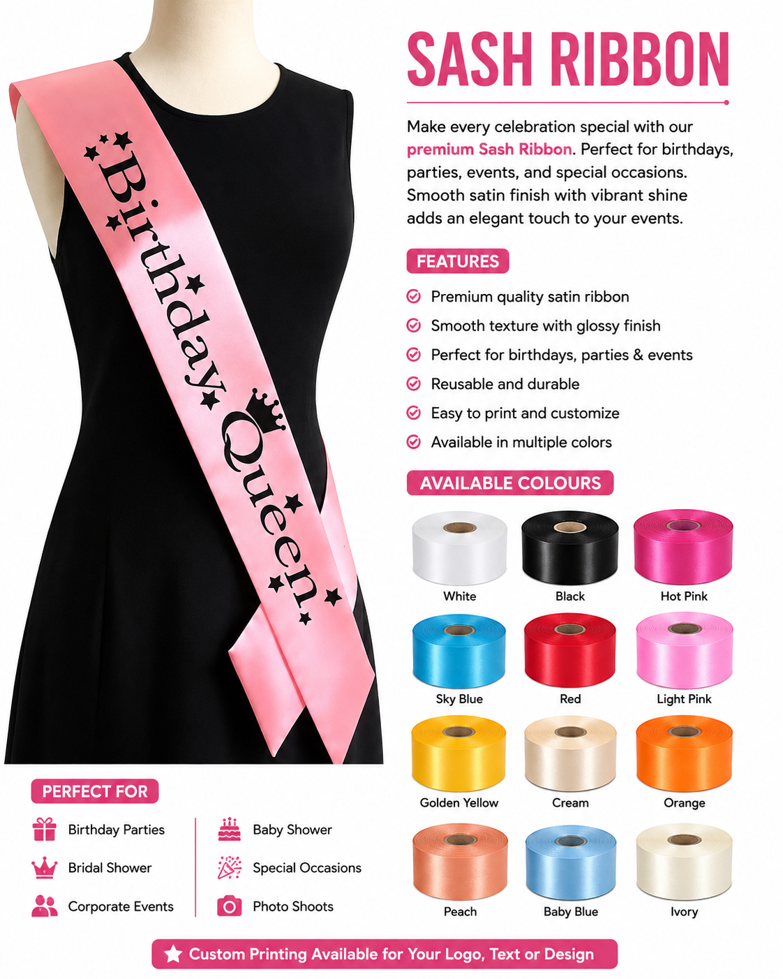 Sublimation Satin Sash Ribbon Roll