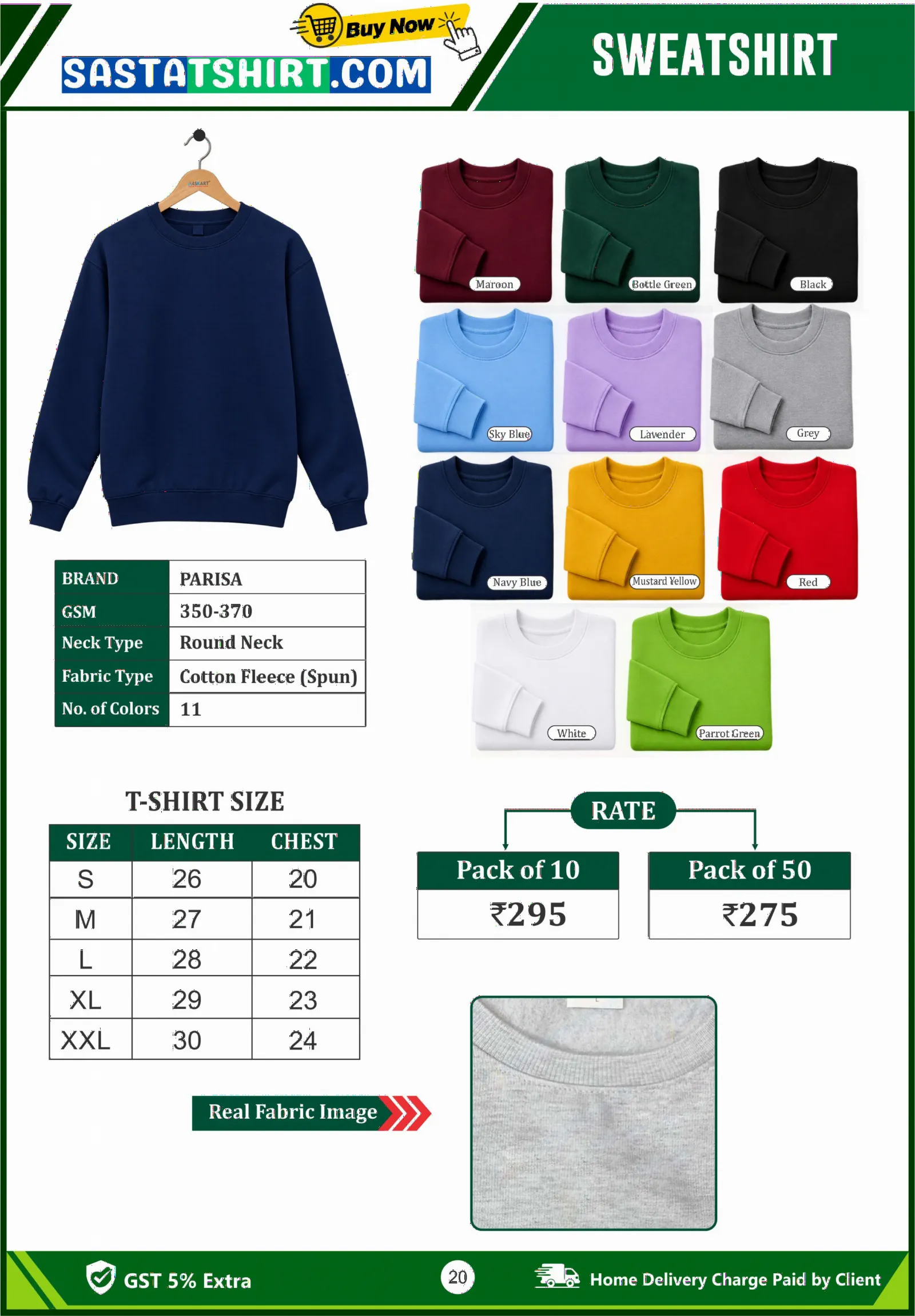 Sweatshirt Round Neck (350 & 370 GSM)